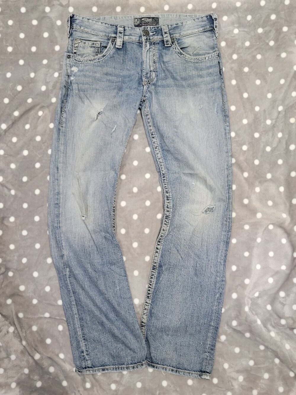 Distressed, Vintage Y2K Silver Jeans Men